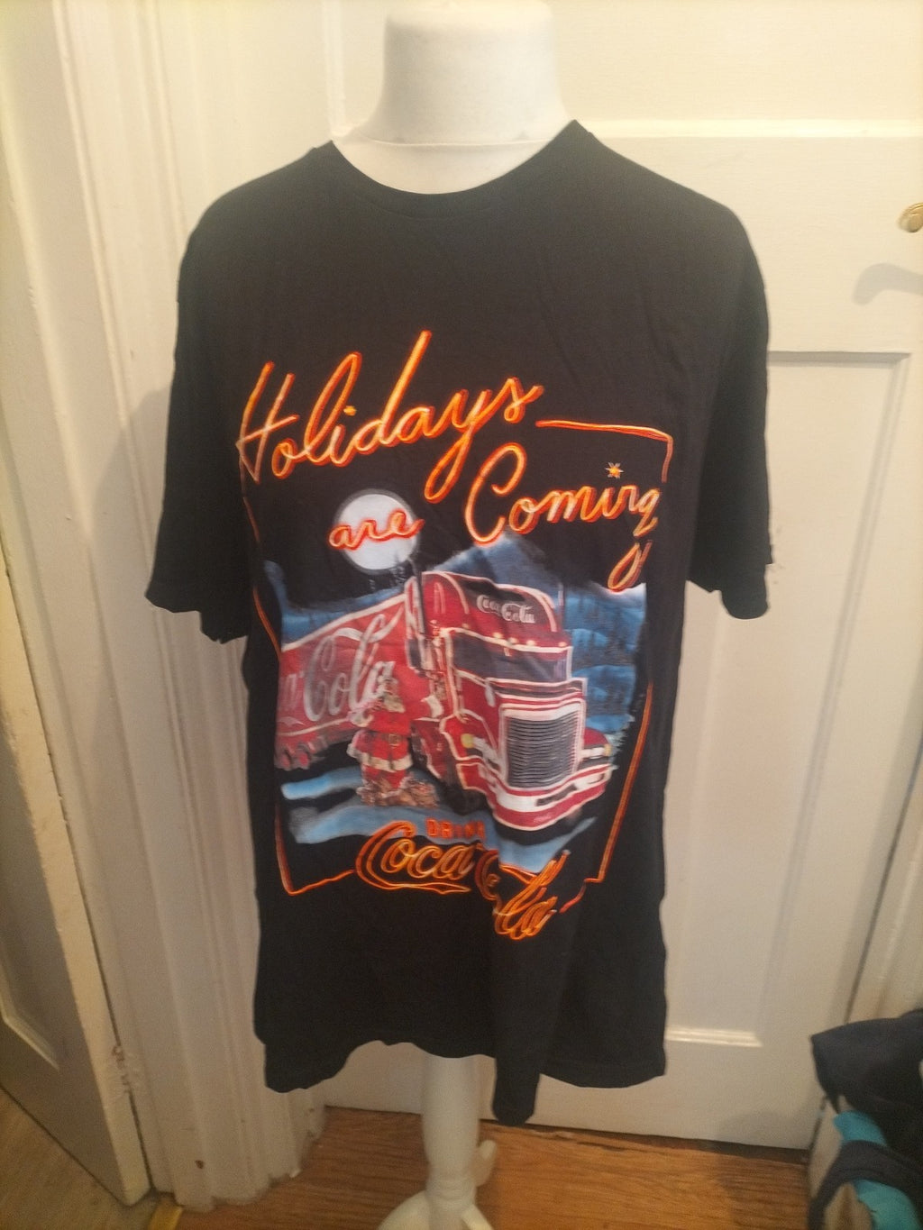 Coca Cola 2xl Black Christmas Truck Short Sleeve T-shirt