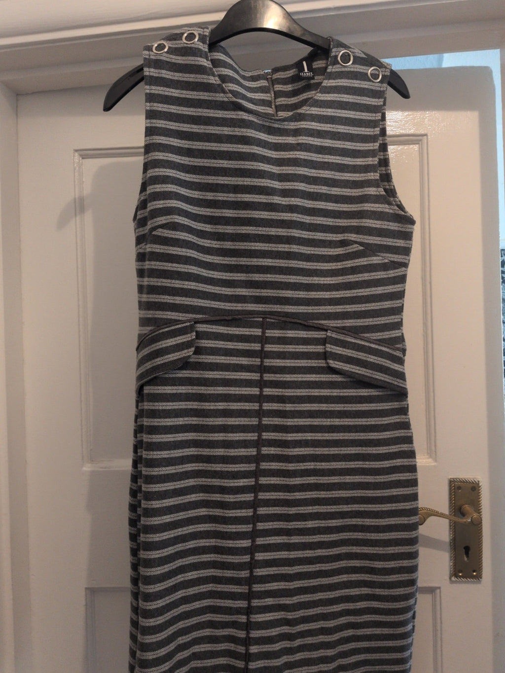 Izabel London 10 Grey White Stripe Sleeveless Dress