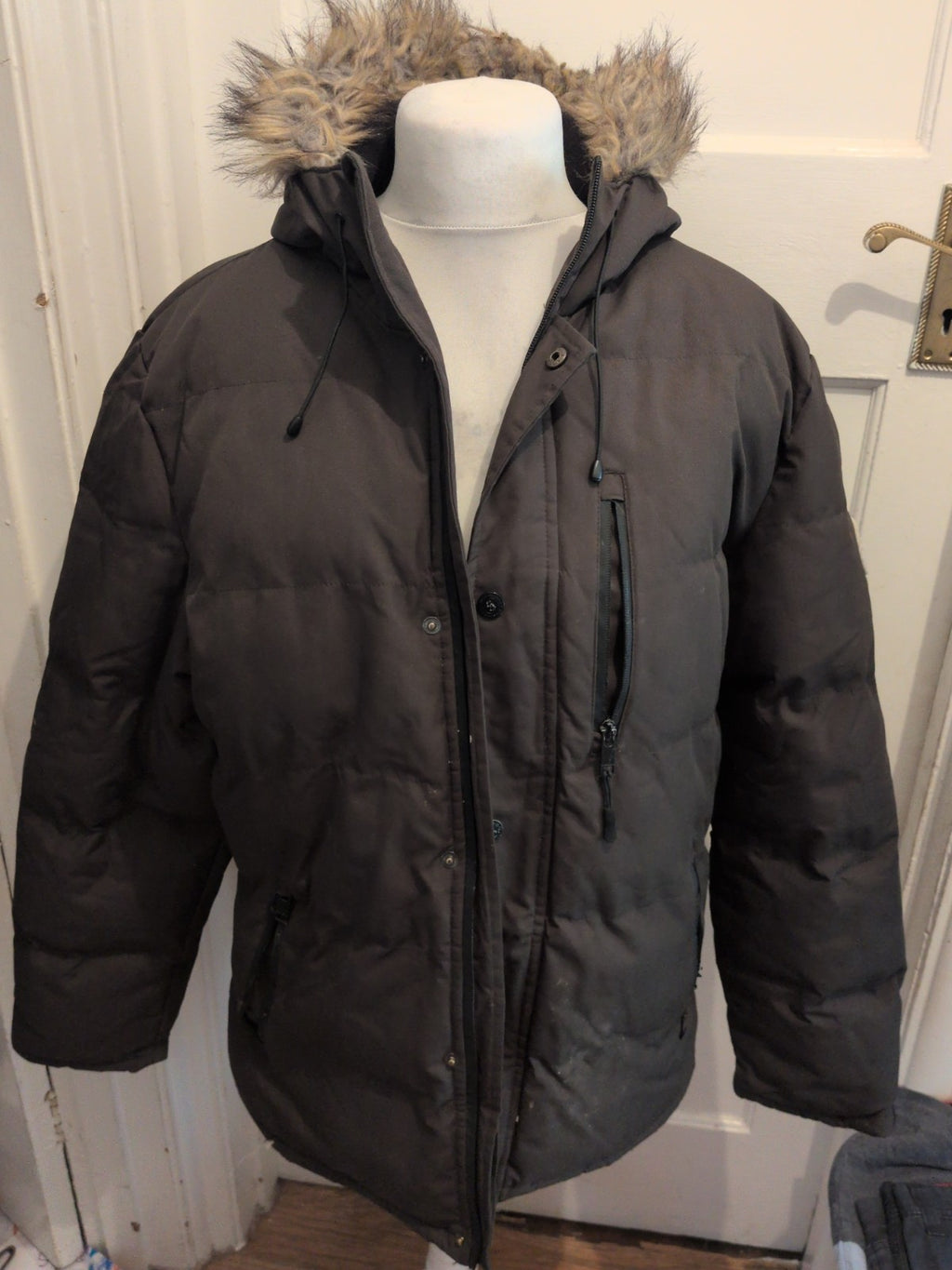 Threadbare Large Khaki Dark Khaki Faux Fur Hood Coat