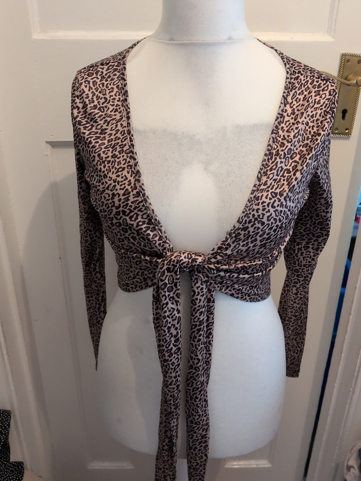 Shein Small Leopard Print Self Tie Blouse