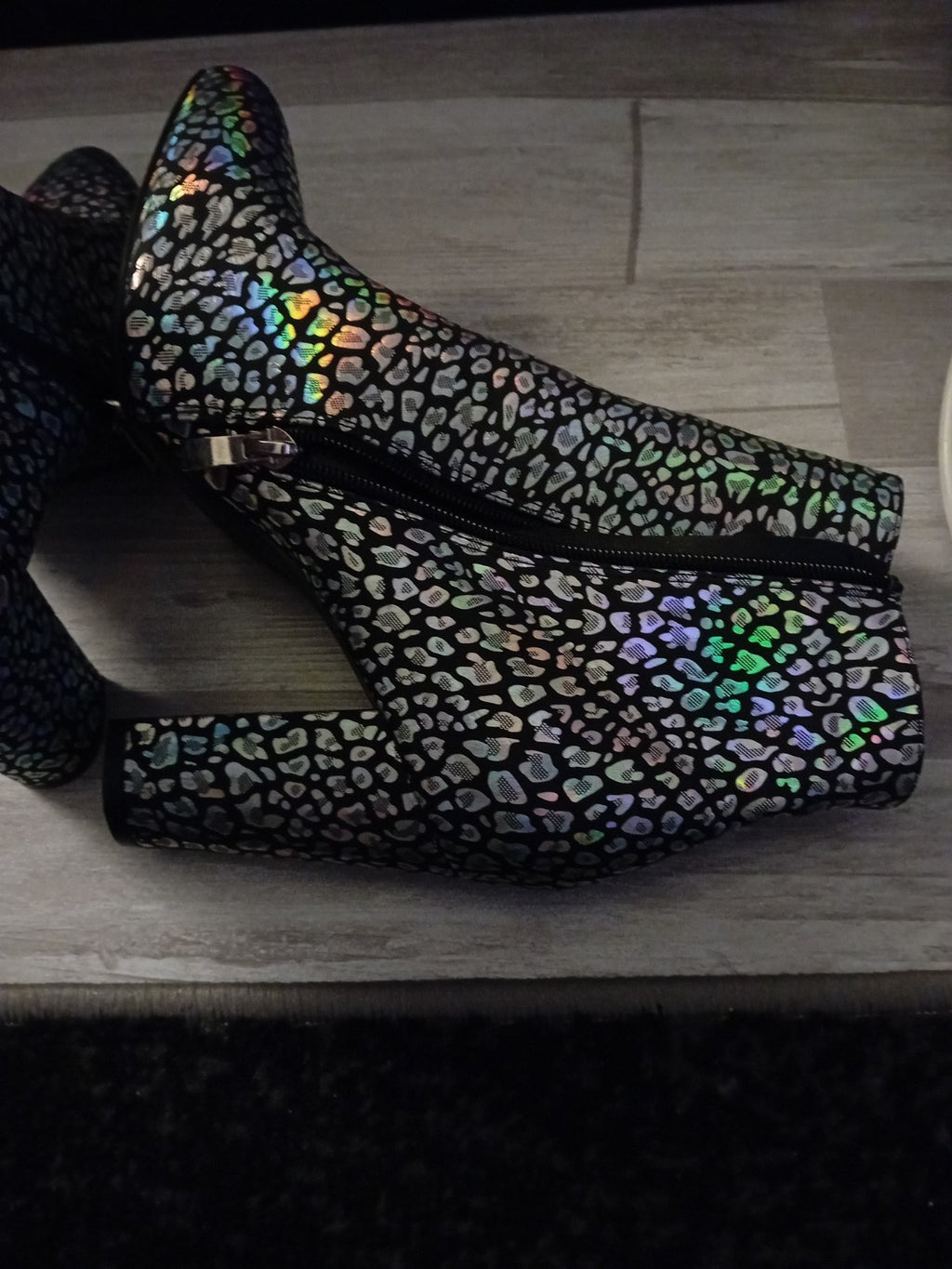 Ladies Brand New Silver And Black Shiny Ankle Boots Size 40 Free Delivery