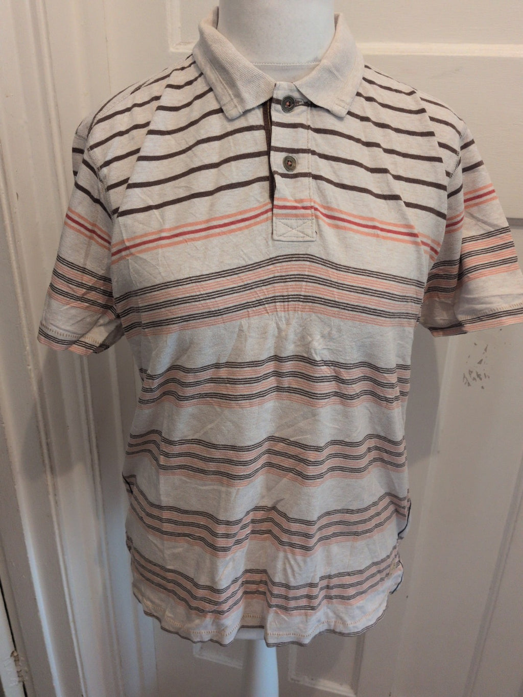 North Coast Medium Tailored Fit Pale Beige Short Sleeve Stripe Polo