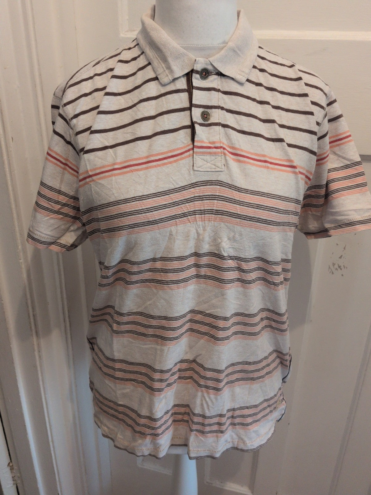 North Coast Medium Tailored Fit Pale Beige Short Sleeve Stripe Polo