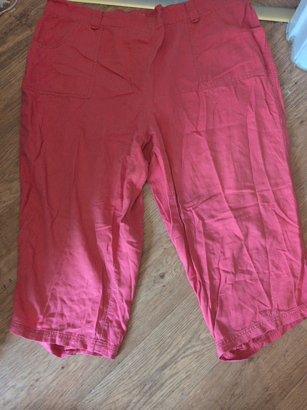 Ladies Evans Size 24 Pink Linen Blend Crop Trousers Elasticated
