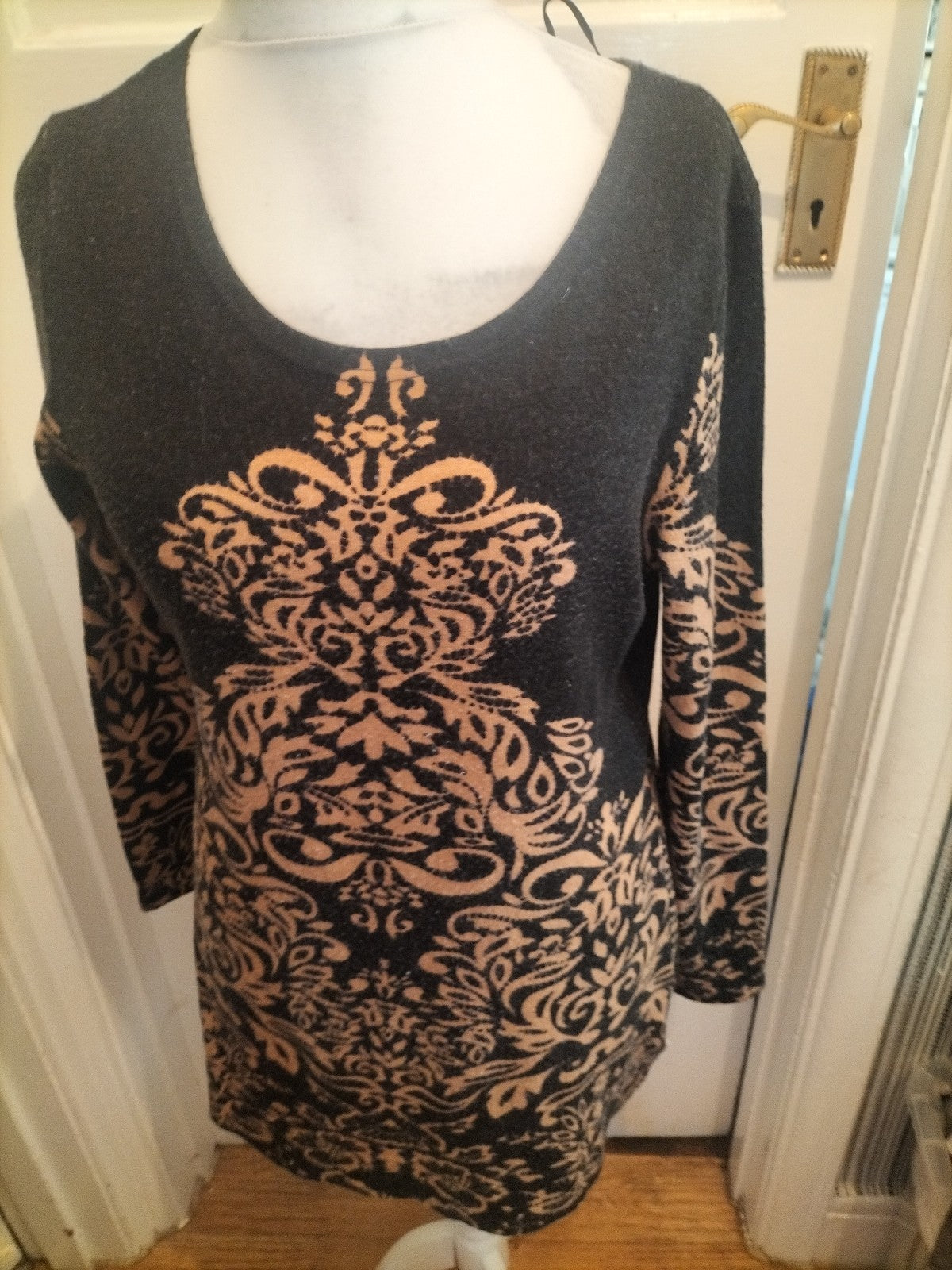 Ladies Stella Morgan Size 14 Brown And Black Long Sleeve Dress