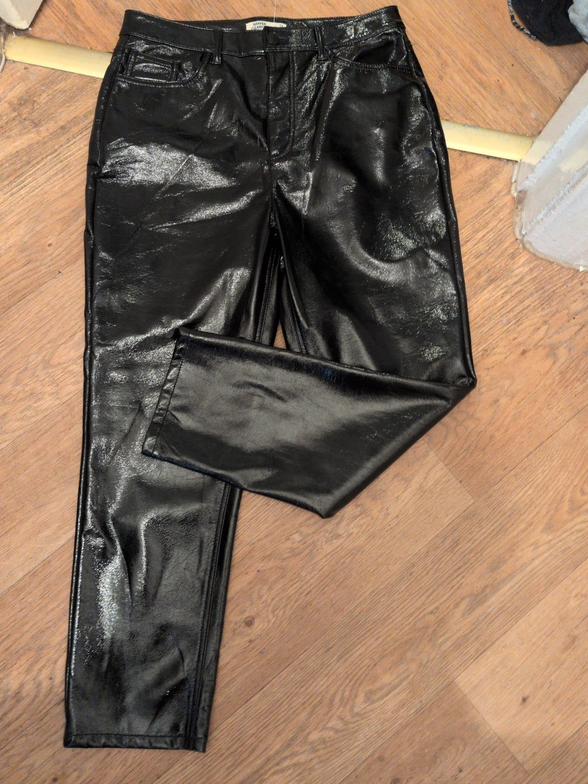 Marks And Spencer 12 Regular Harper Cigarette Pleather Black Trousers
