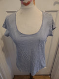 Ladies Sandwich Size Medium Grey White Striped Short Sleeved Tshirt