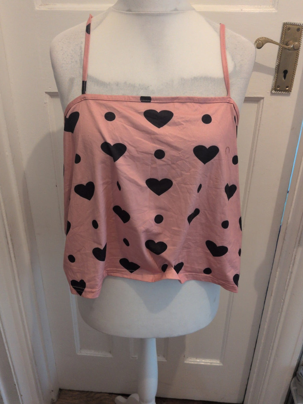 3XL Pink And Black Loveheart Pyjama Cami Top