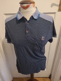 Mens Haywire Size Large Navy Grey Short Sleeve Polo Top
