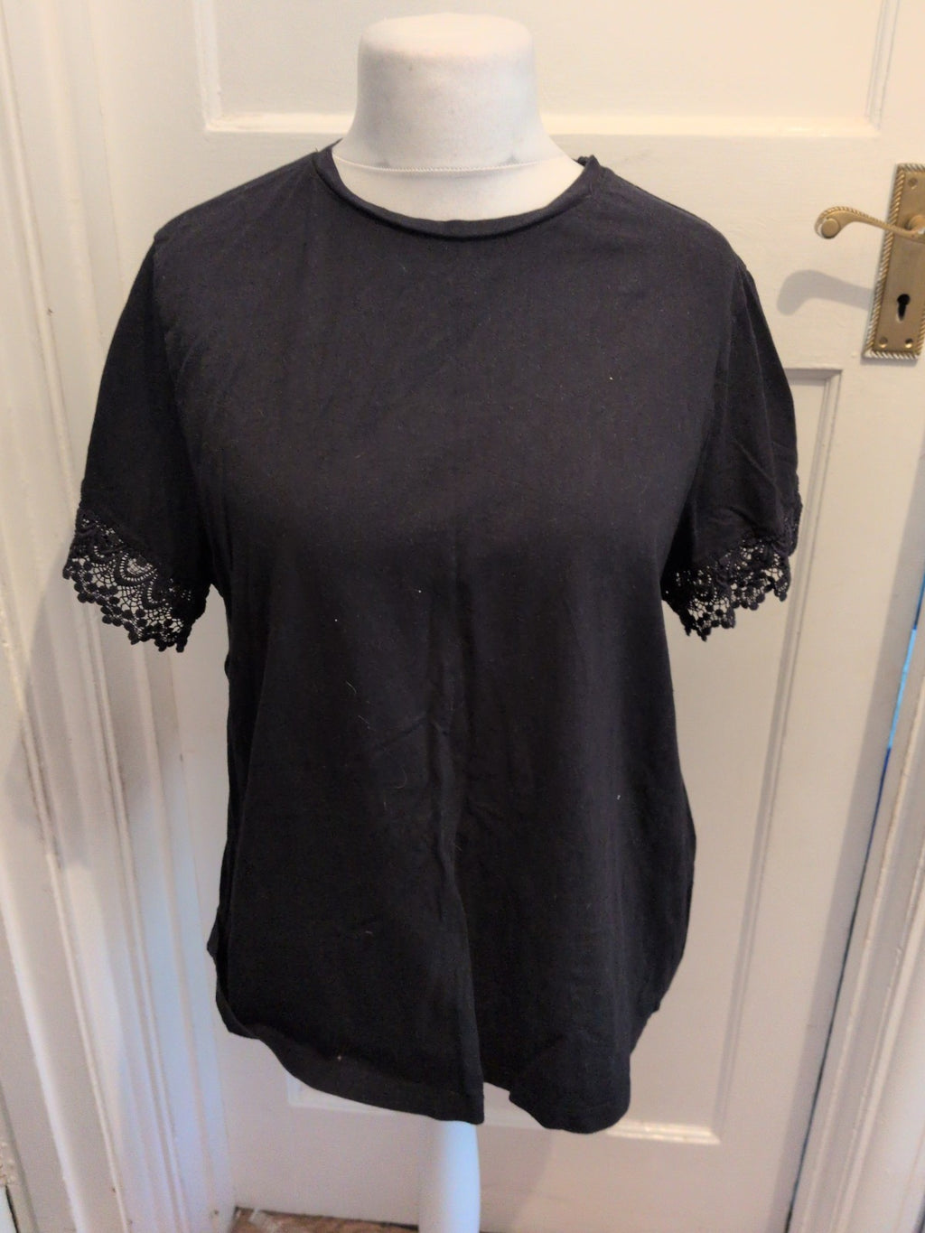 JD Williams 22 Black Short Sleeve T-shirt With Detail On Hem Sleeve