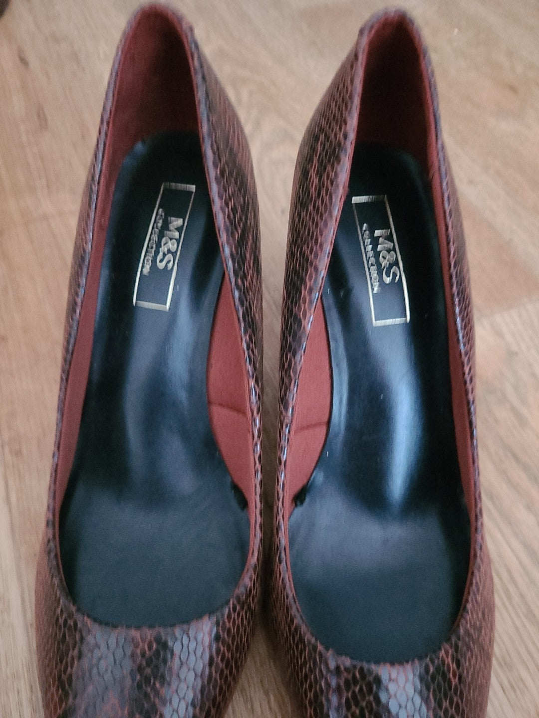 Ladies Marks And Spencer Size Uk 6 Brown Crocodile Skin Patterned Heels