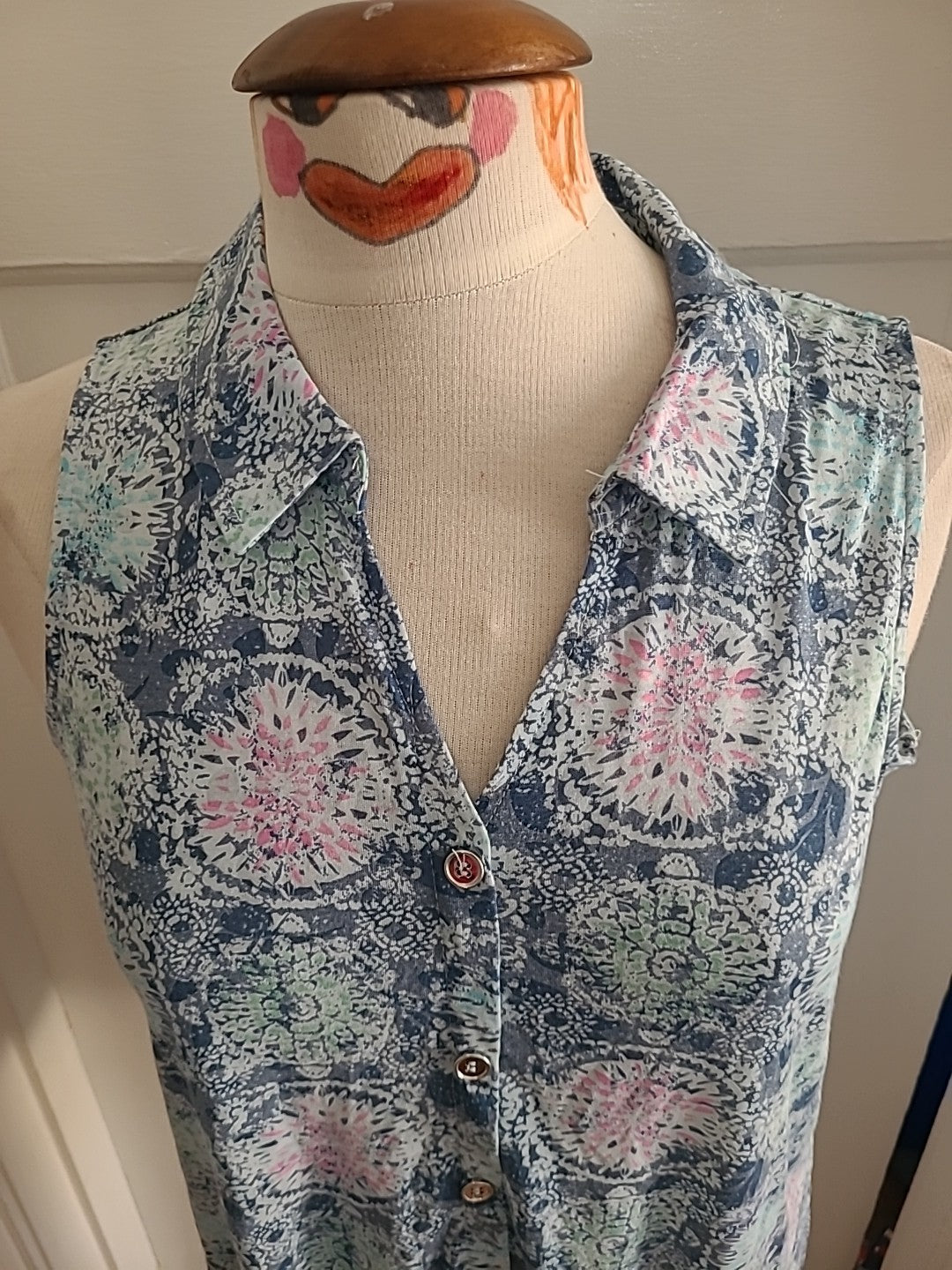 Ladies Bonmarche Size 12 Teal/Blue Sleeveless Polo