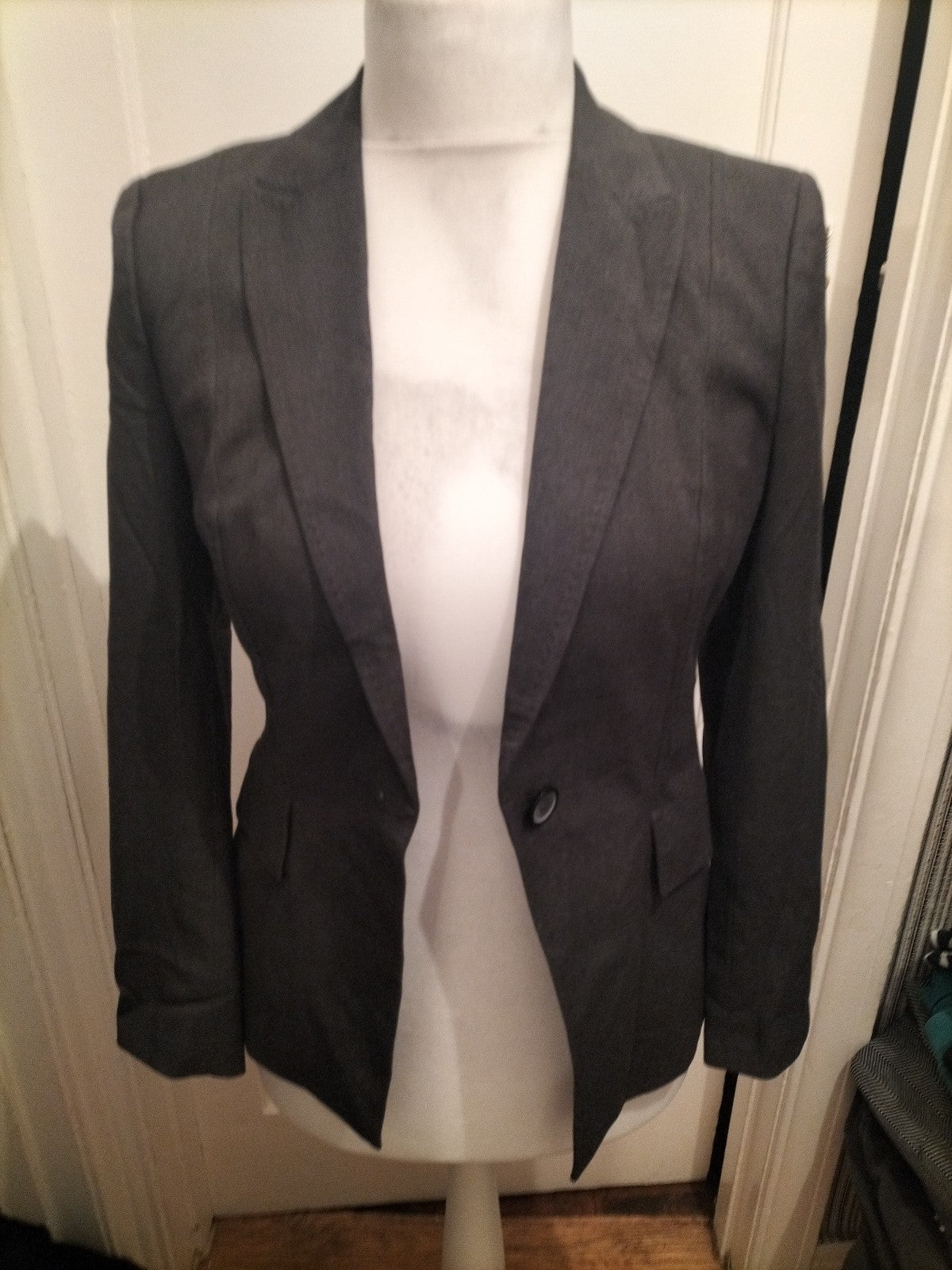 Ladies Marks And Spencer Size 8 Grey Lined Padded Blazer