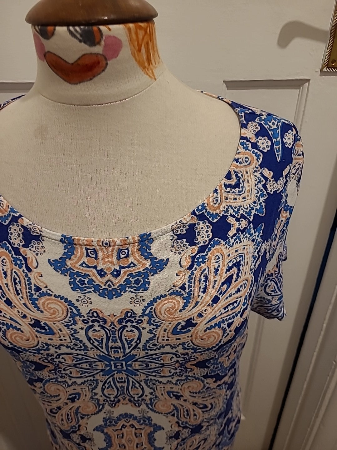 Ladies Marks And Spencer Size 14 Blue Mix Detailed Short Sleeved Dress