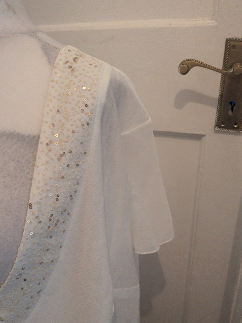Ann Harvey 26 White With Sequins Hem Buttoned Blouse
