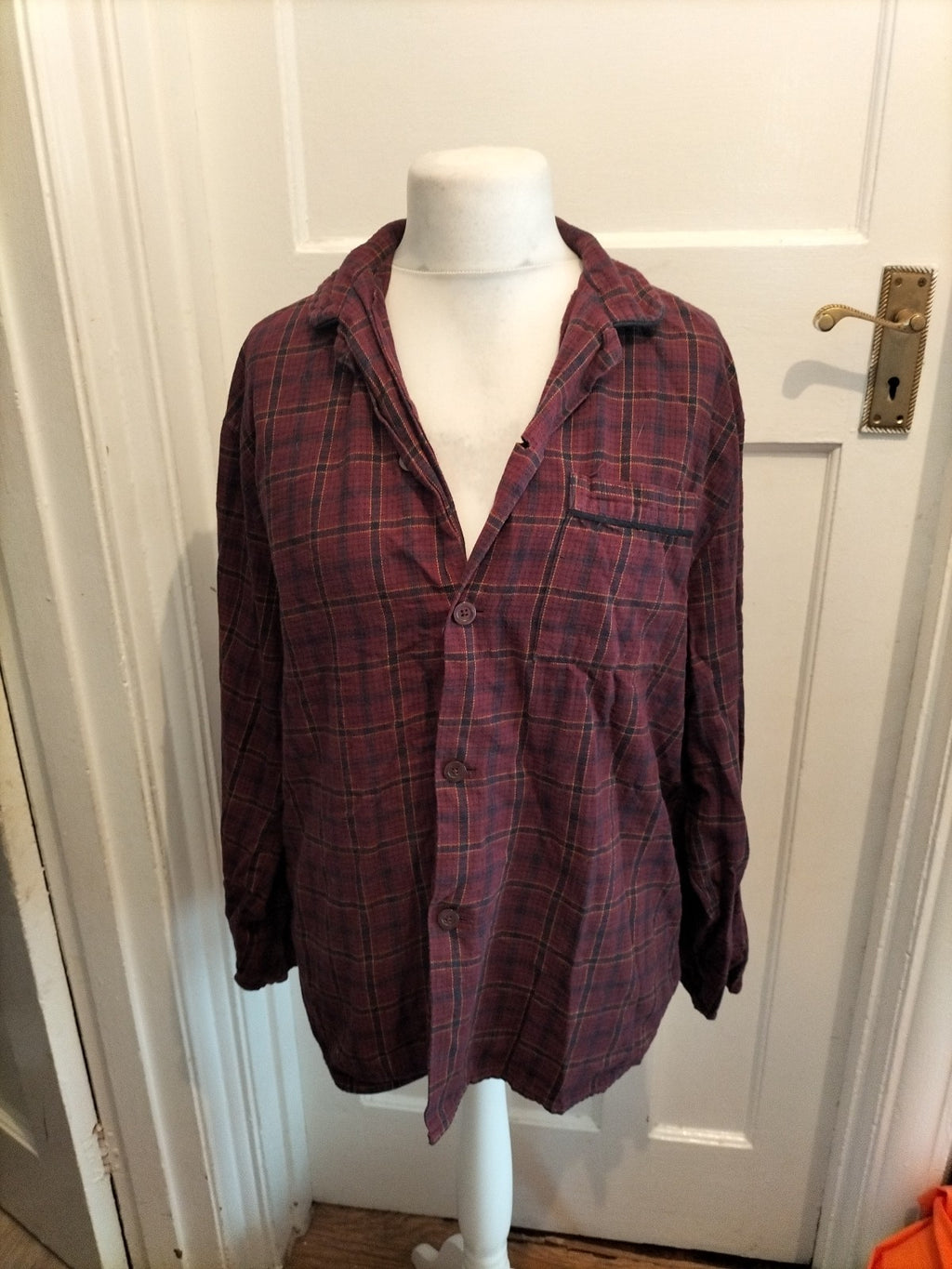 M&S Large Rust Mix Check Long Sleeve Pyjama Top