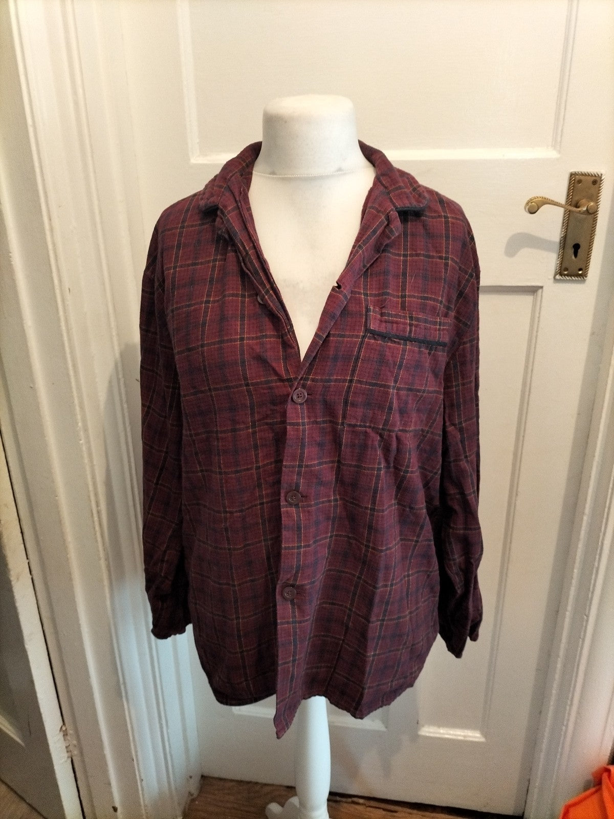 M&S Large Rust Mix Check Long Sleeve Pyjama Top