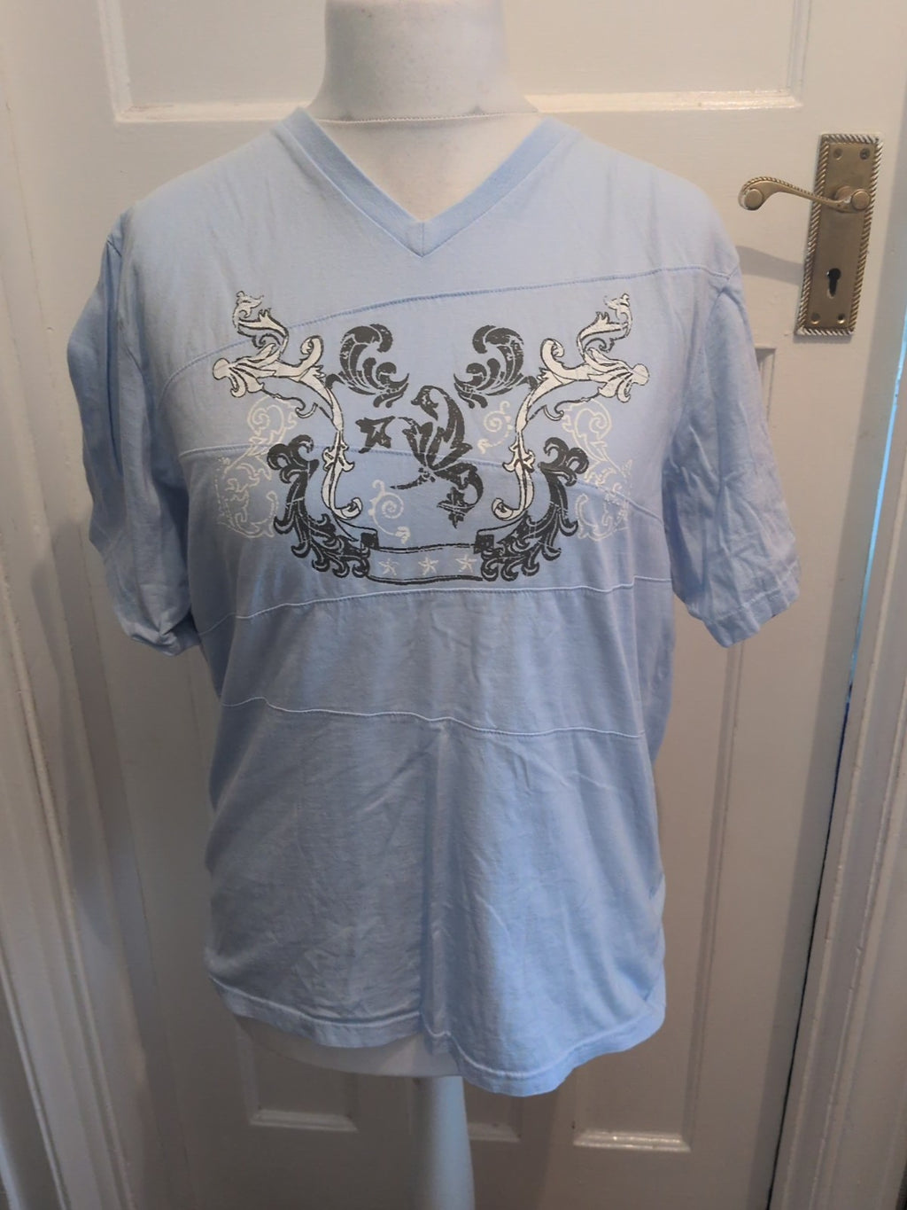 F&F Large Blue Print V Neck Short Sleeve Pyjama Top