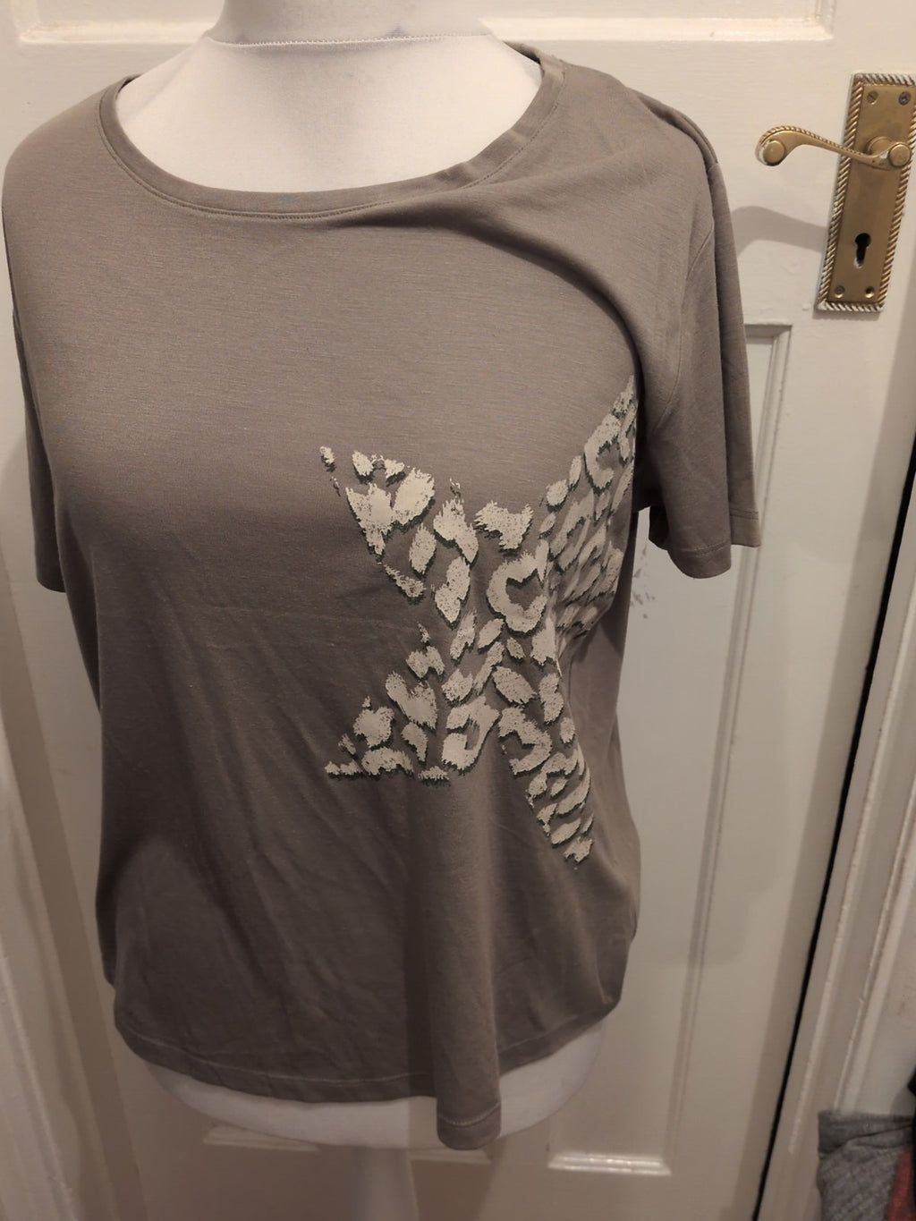 M&S Collection 14 Khaki Green White Pattern Short Sleeve Blouse