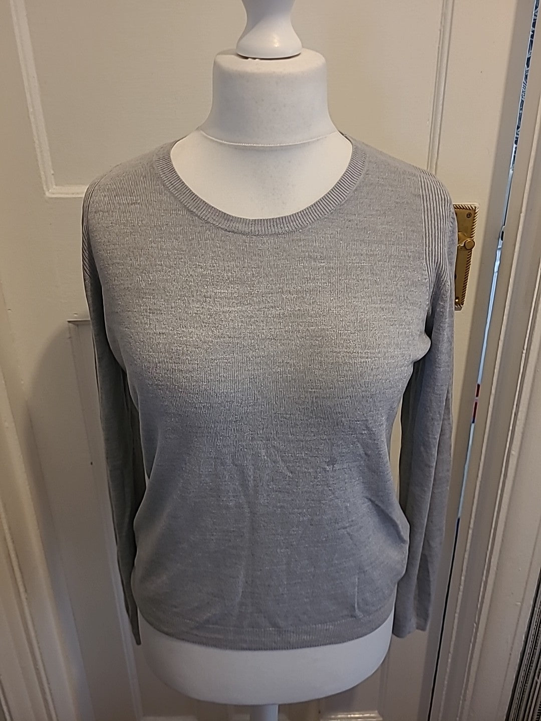 Ladies Marks And Spencer Size 10 Silver Grey Long Sleeved Blouse