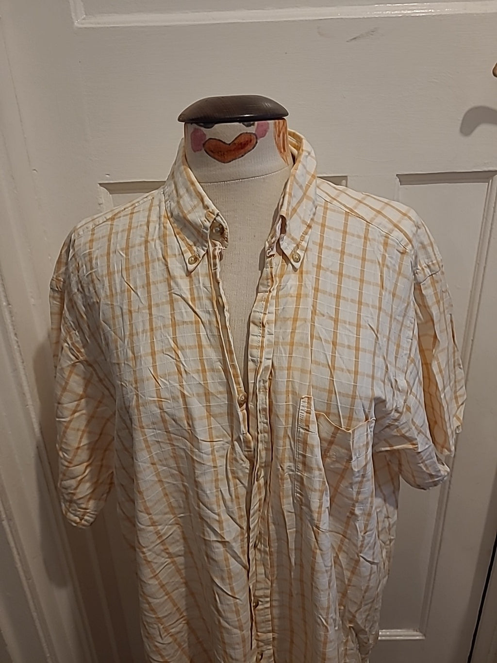 Mens Izod Size Large Pale Beige/Orange Short Sleeve Shirt