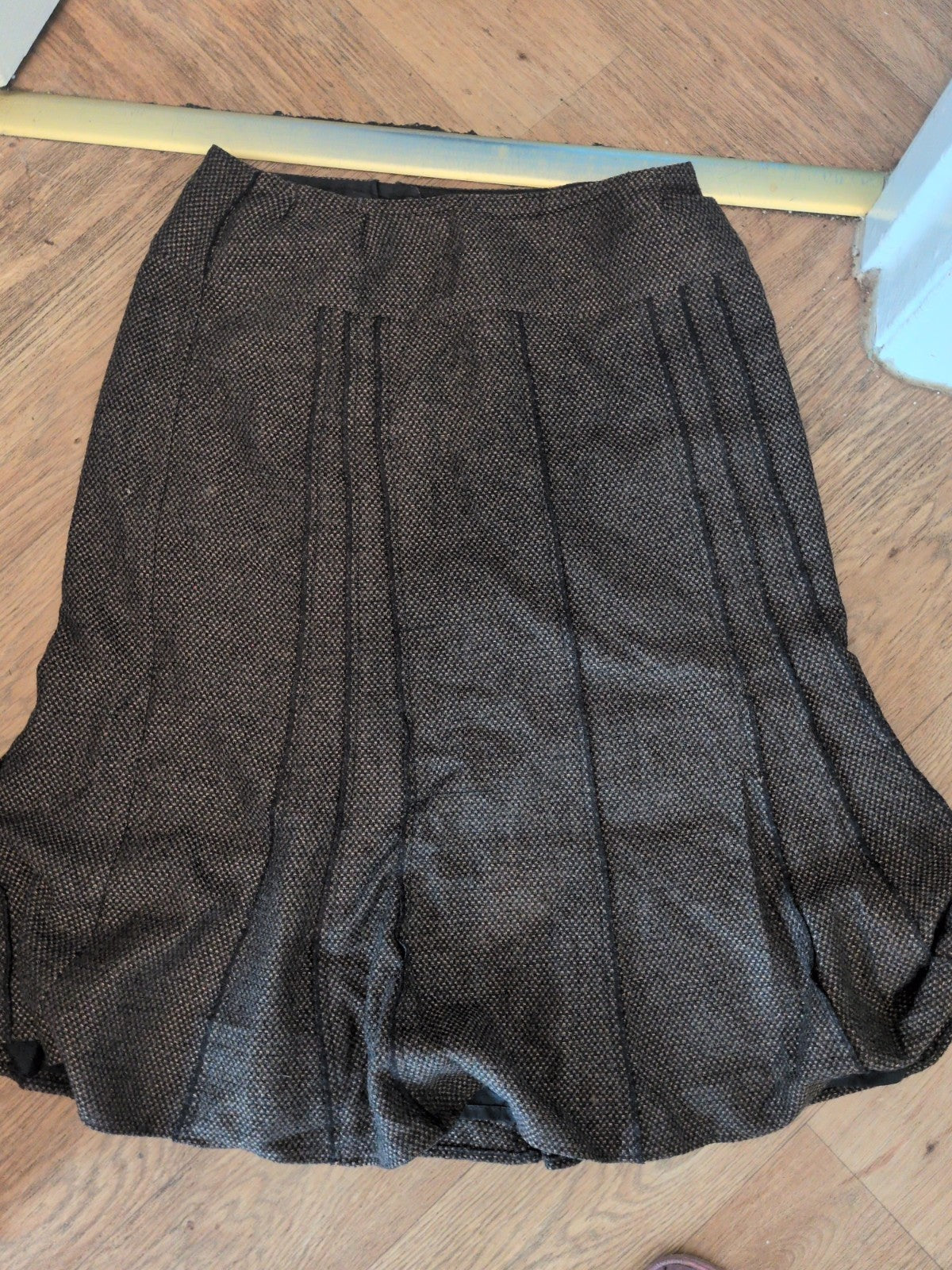 Marks And Spencer 16 Length 30" Brown Wool Blend Lined Skirt
