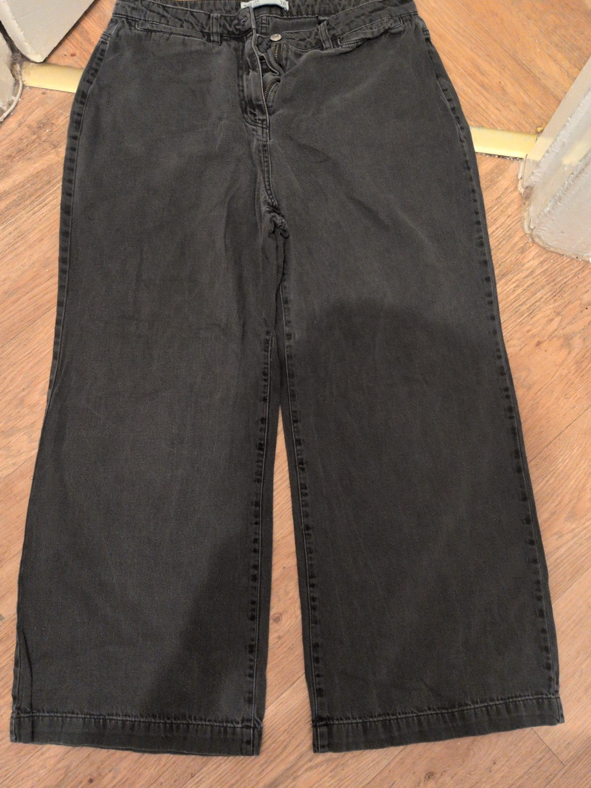 Ladies Next Size 16R Wide Leg High Rise Dark Grey Jeans