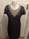 Ladies Size Medium Black With Silver Diamante Sleeveless Dress Midi