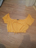 Ladies Primark Size Small Yellow Short Sleeved Crop Top