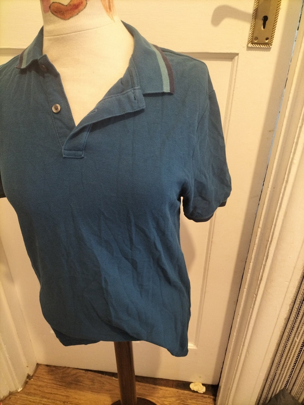 Mens M&S Size Small Slim Fit Teal Pure Cotton Polo