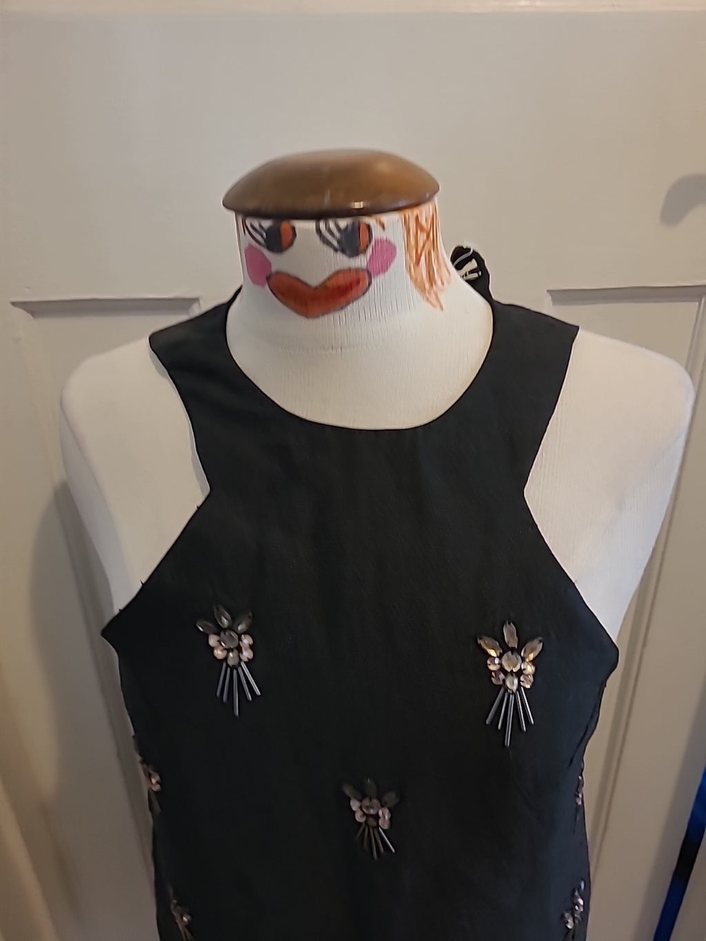 Ladies Topshop size 8 black with diamonte sleeveless lined dress
