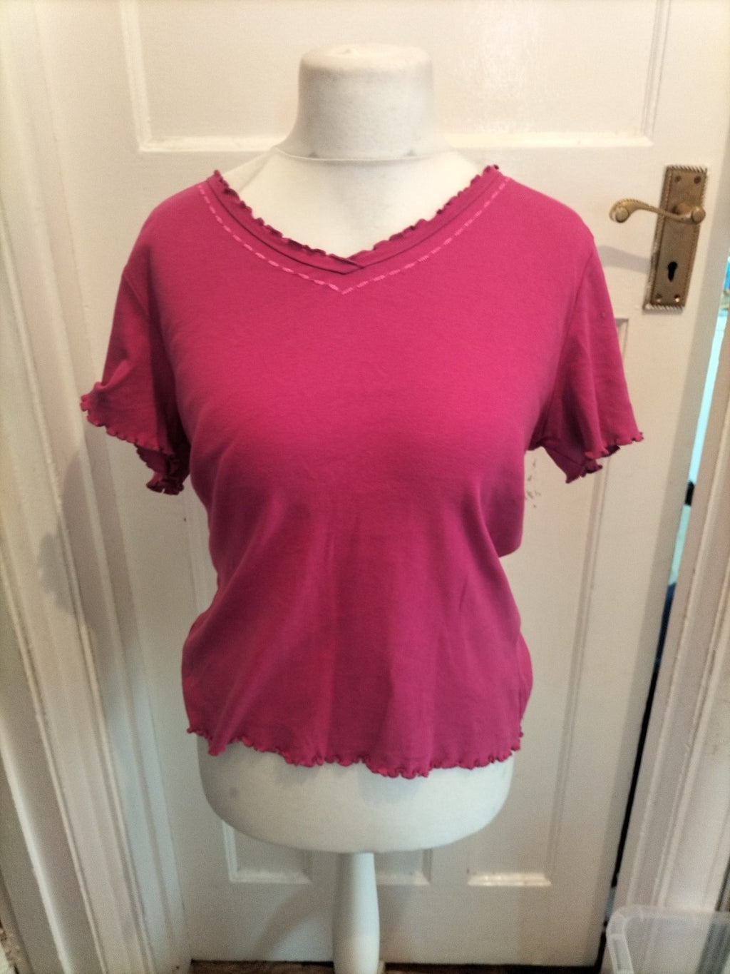 BM Casual Medium Pink Short Sleeve Blouse Frill Hem