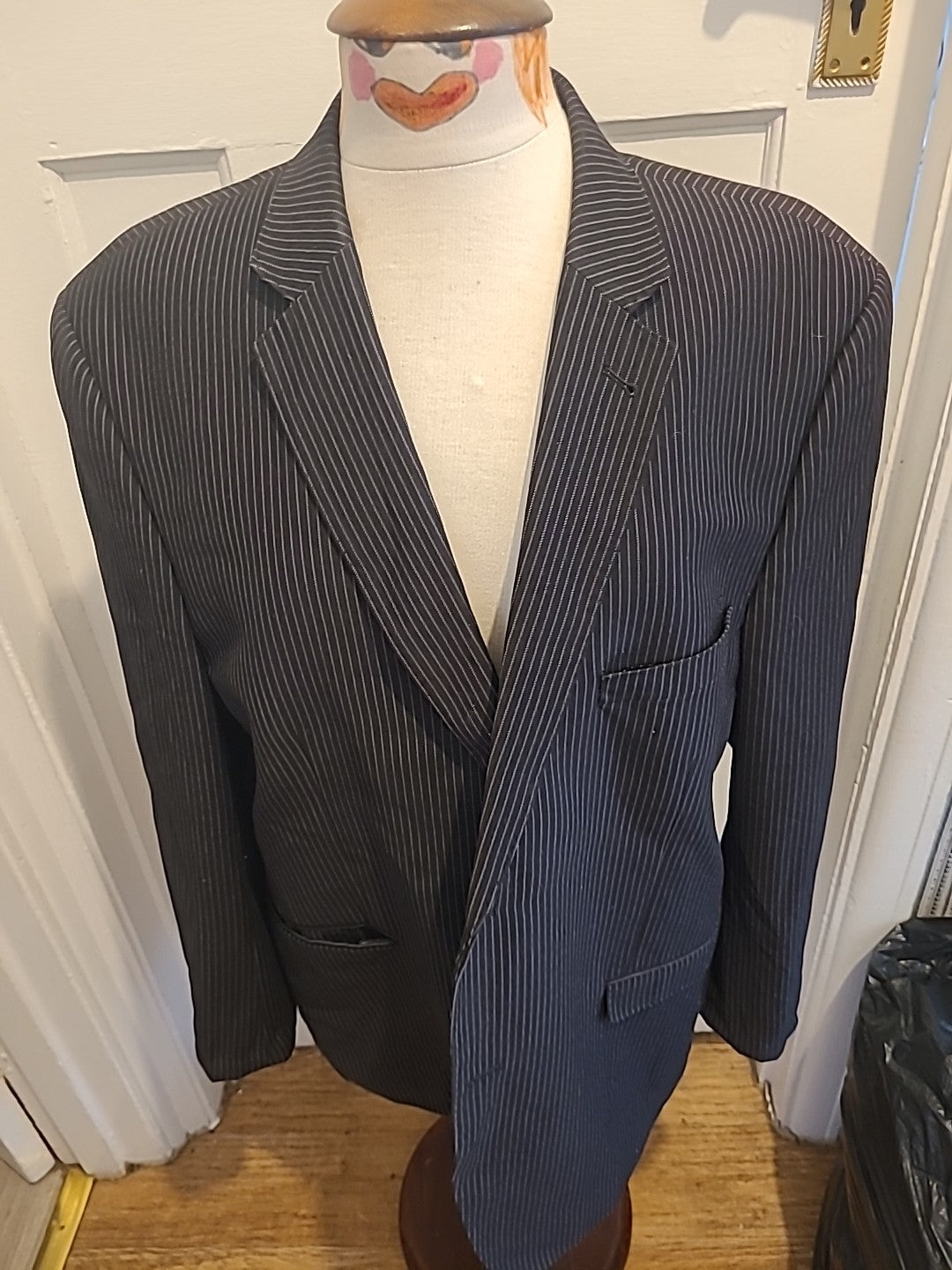 Mens George Size 44S Black Striped Lined Padded Suit Jacket