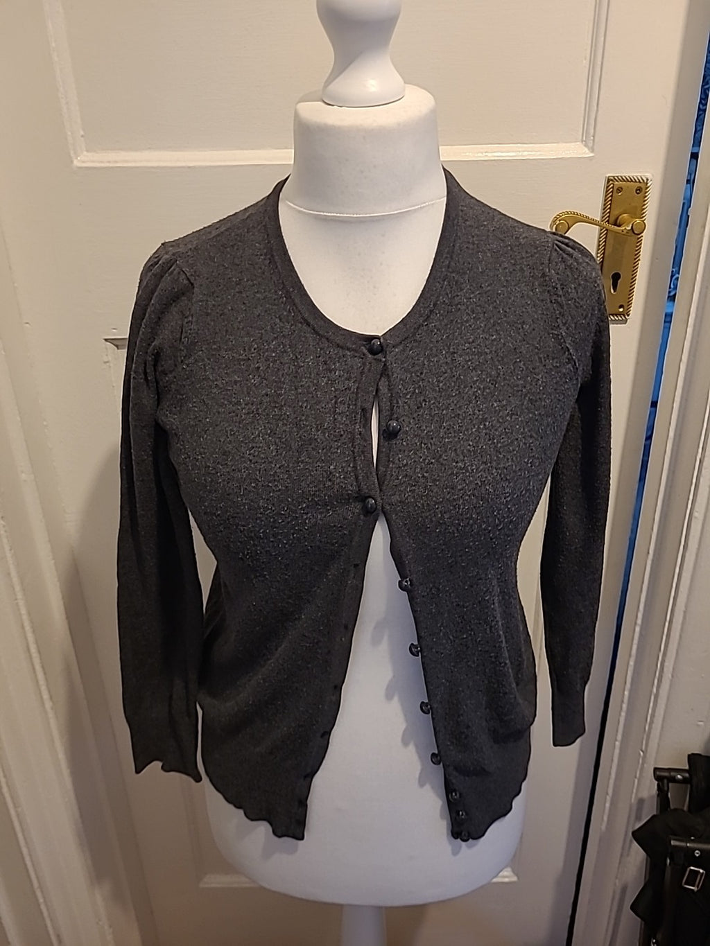 Ladies Marks And Spencer Size 10 Charcoal Long Sleeve Round Neck Cardigan