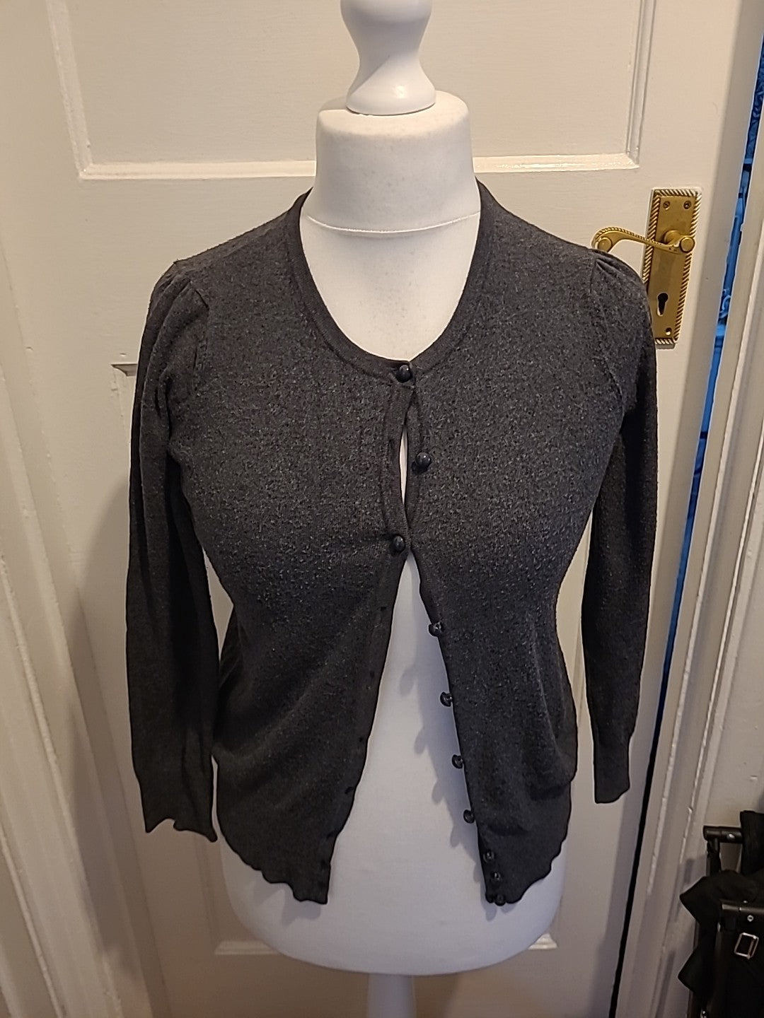 Ladies Marks And Spencer Size 10 Charcoal Long Sleeve Round Neck Cardigan