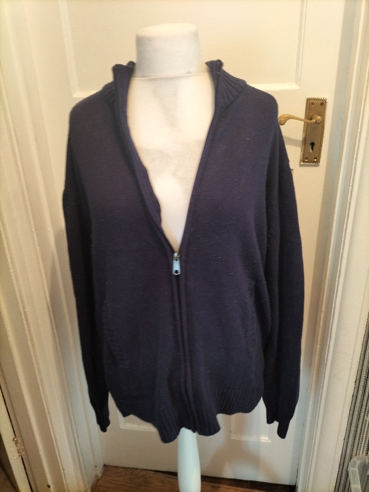 Mens Avenue Size XL Navy Ribbed Long Sleeved Full Zip Cardigan (Bobbling)
