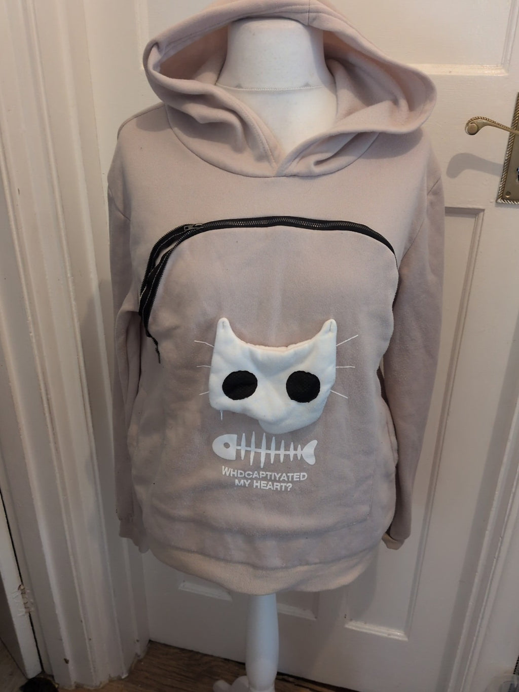 Large Beige Face Pattern Pullover Hoodie