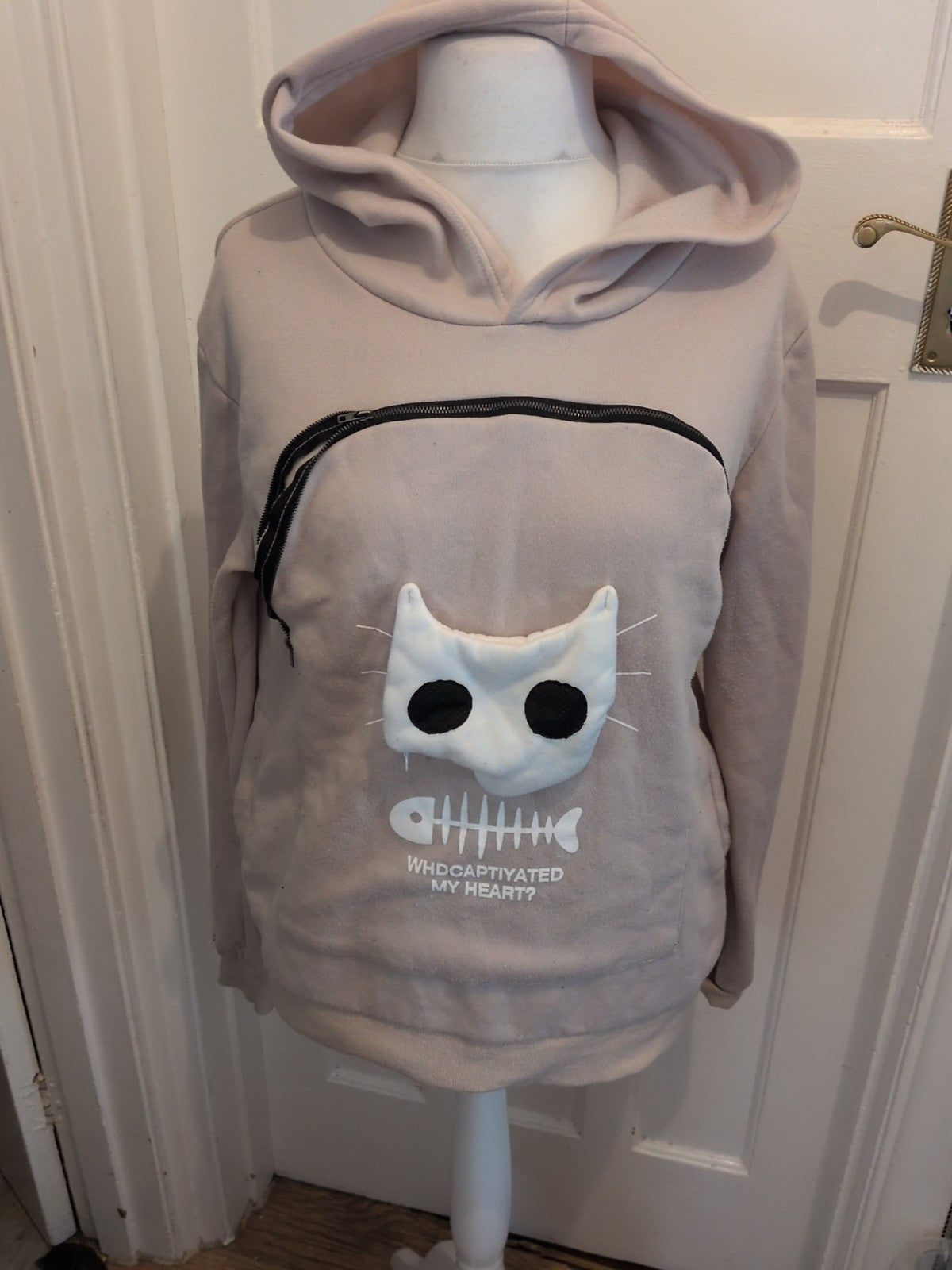 Large Beige Face Pattern Pullover Hoodie