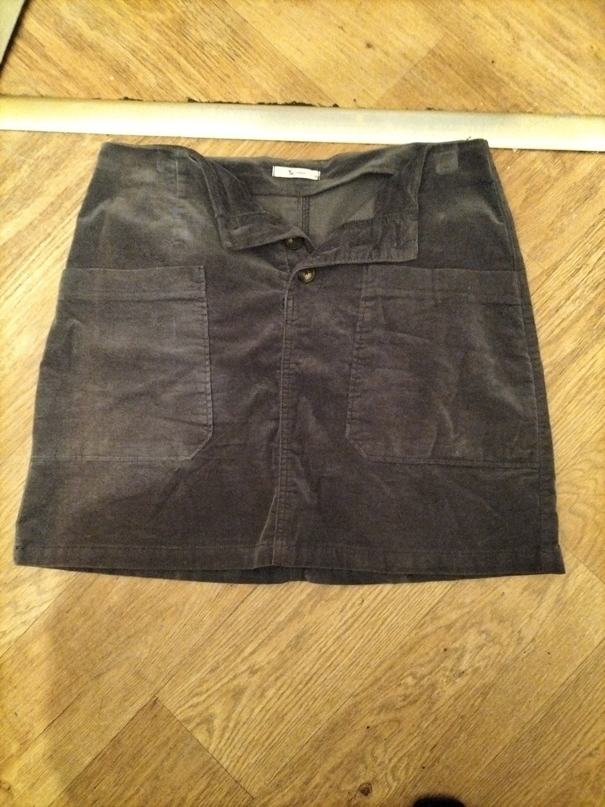 Tu 12 Navy Skirt Pockets Suede Feel