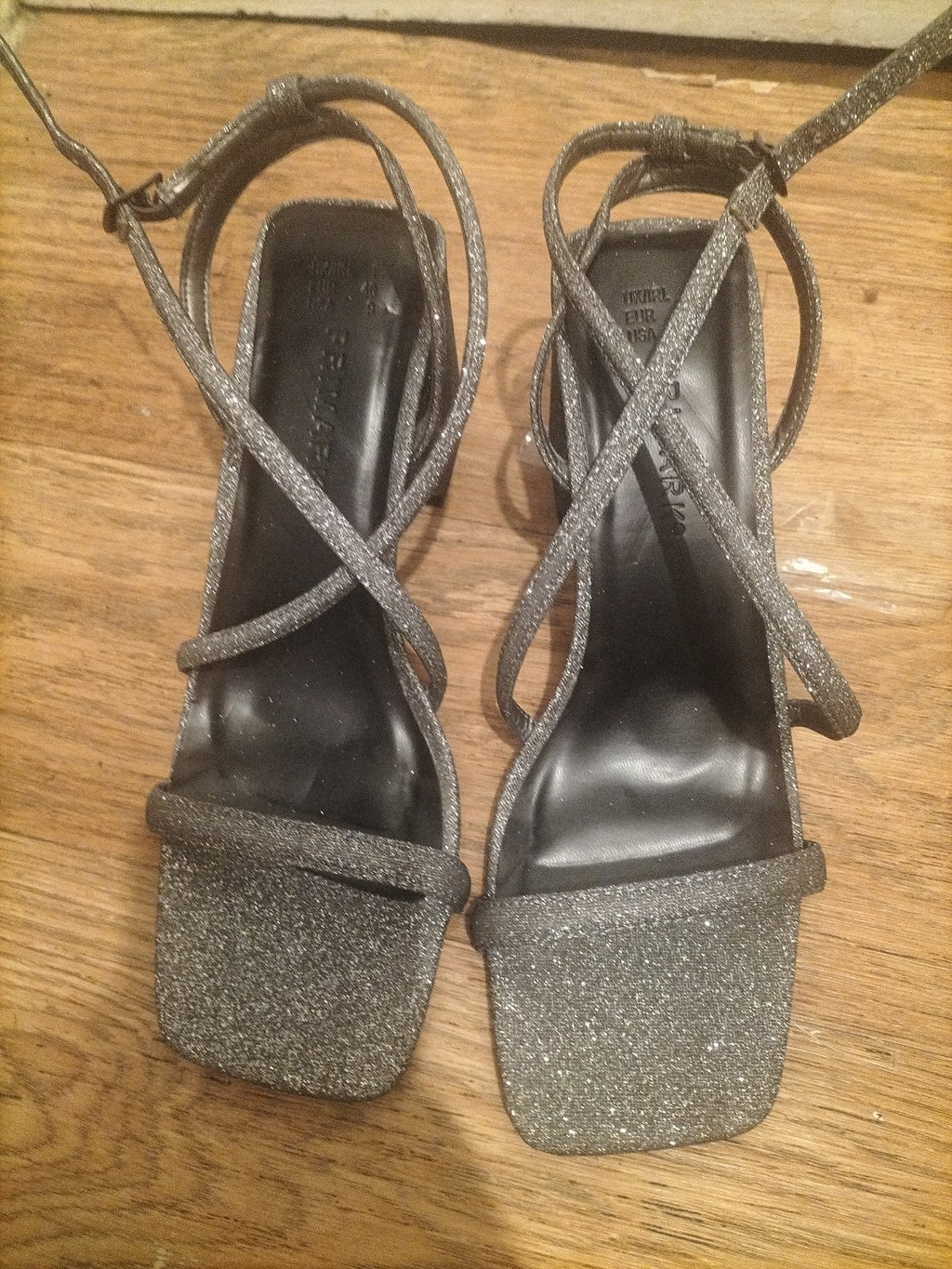 Ladies Primark Size Uk 7 Silver Glitter Strappy Heels