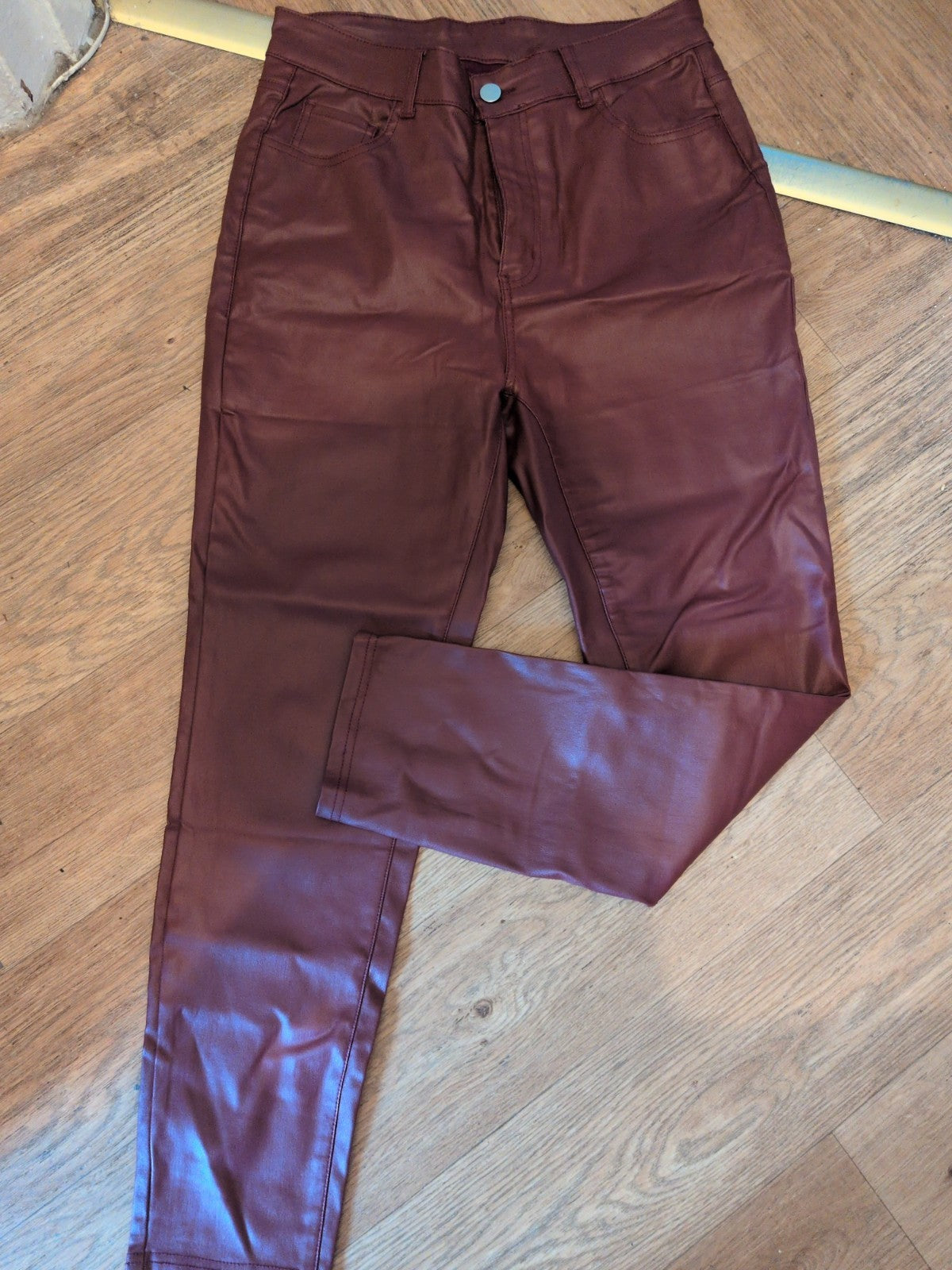 Ladies Large Dark Red Pleather Trousers