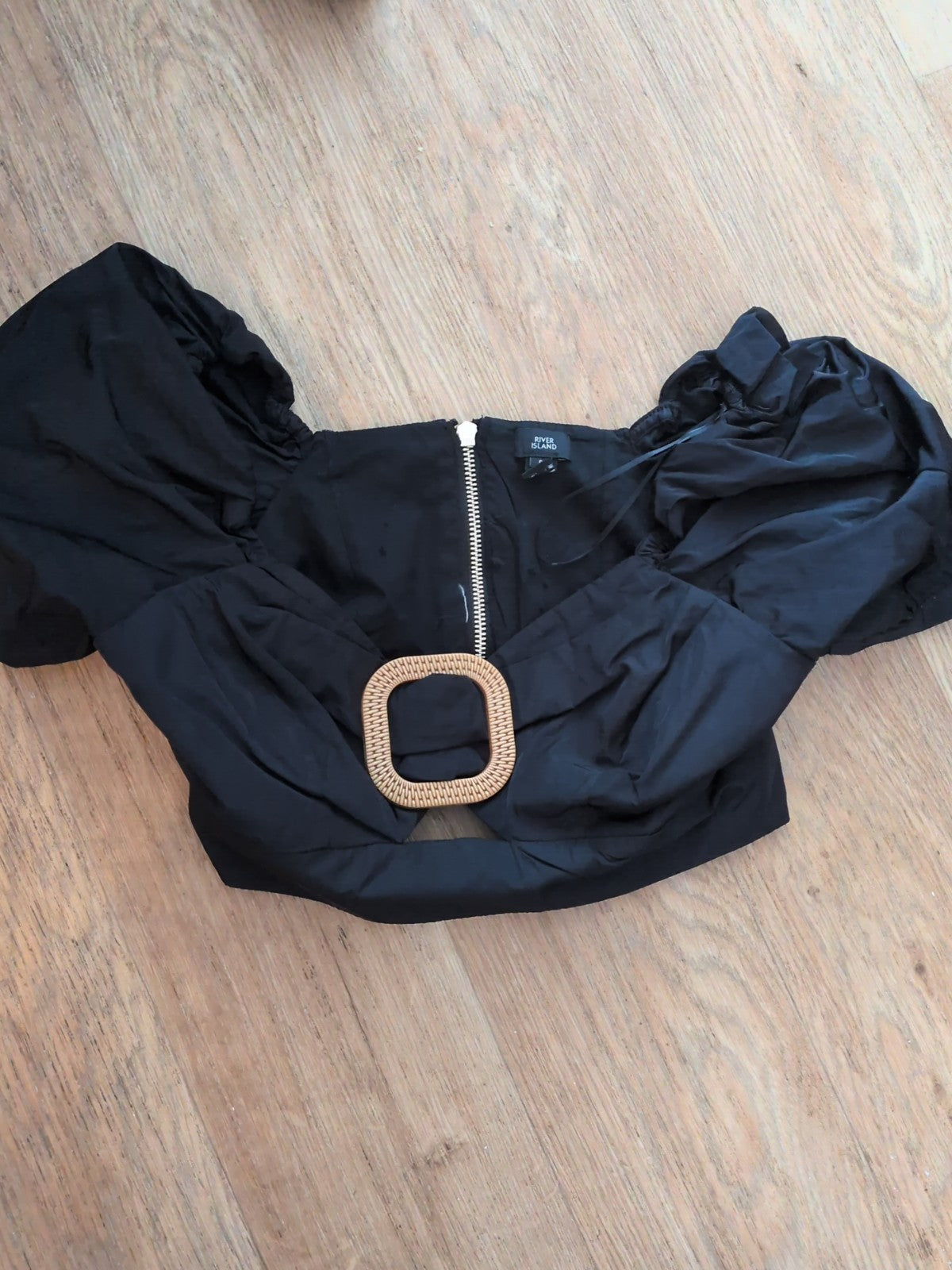 Ladies River Island Size 6 Black Short Sleeved Crop Top