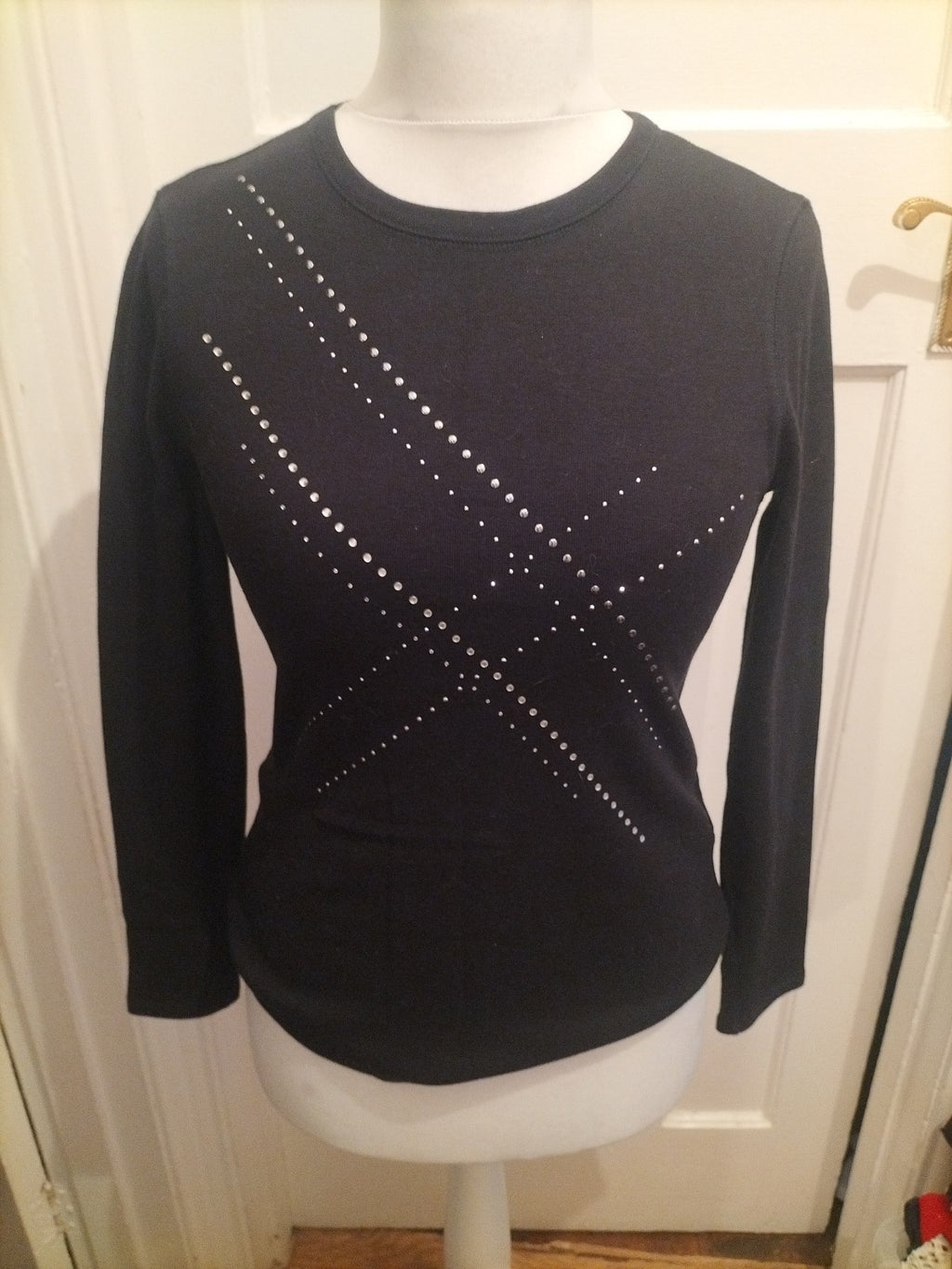 Ladies Marks And Spencer 10 Black Long Sleeved Diamante T-shirt