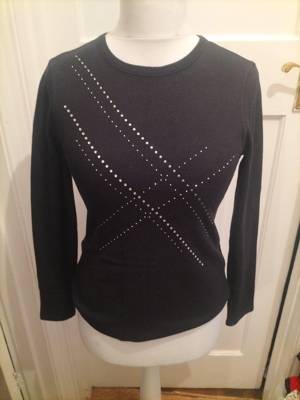 Ladies Marks And Spencer 10 Black Long Sleeved Diamante T-shirt