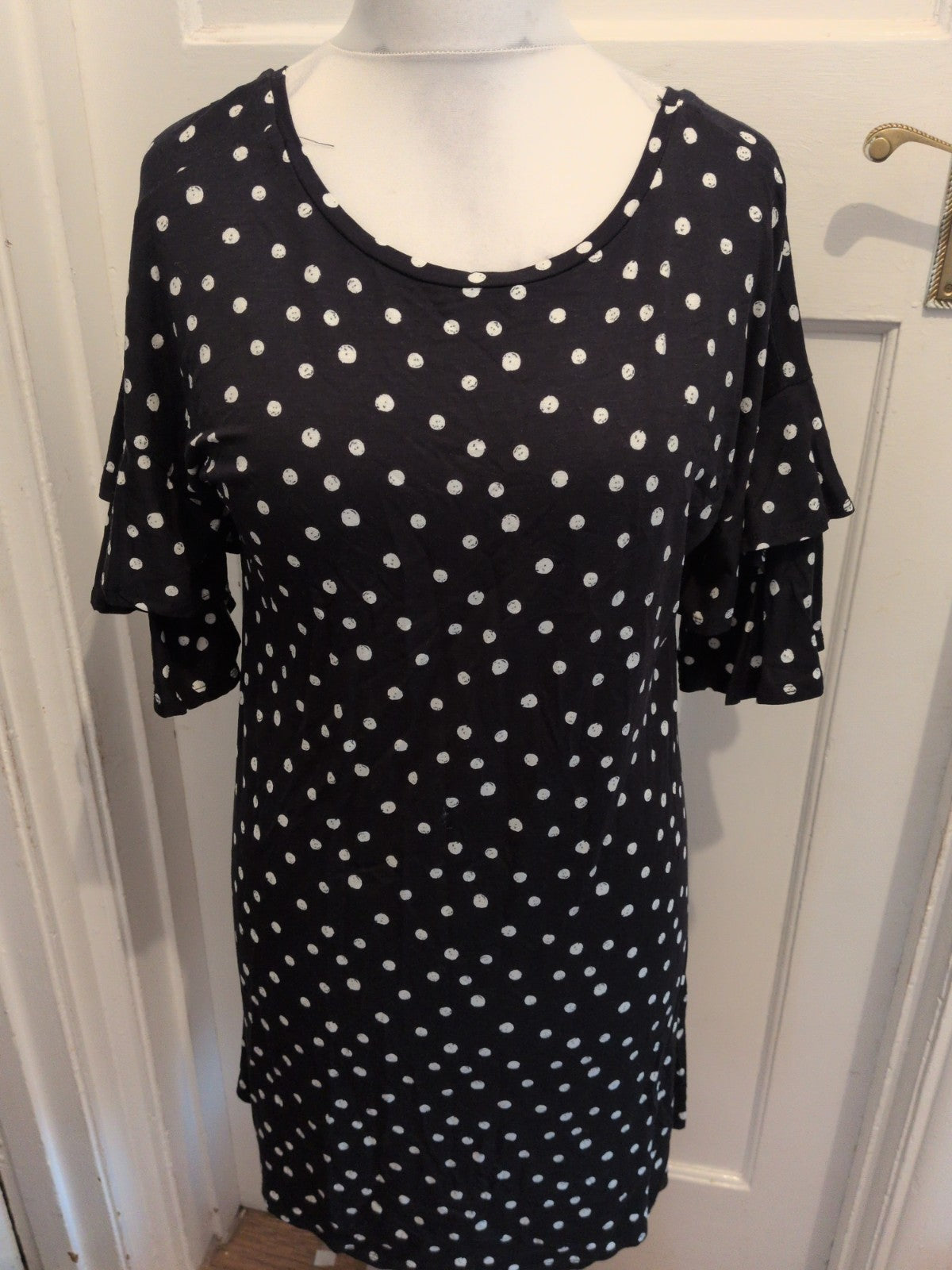 George 14 Black And White Spot Print Short Sleeve Dress