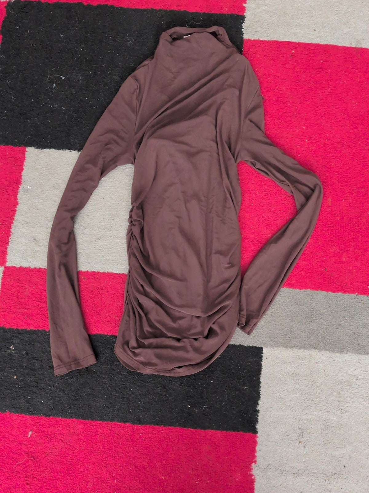 Ladies River Island Size 14 Brown Ruched Mesh And lined Long Sleeve Top