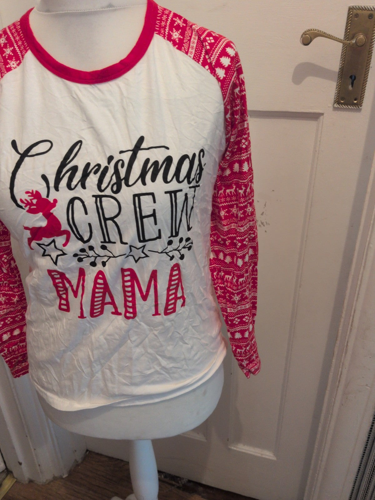 Ladies 10 Red And White Christmas Pyjama Top
