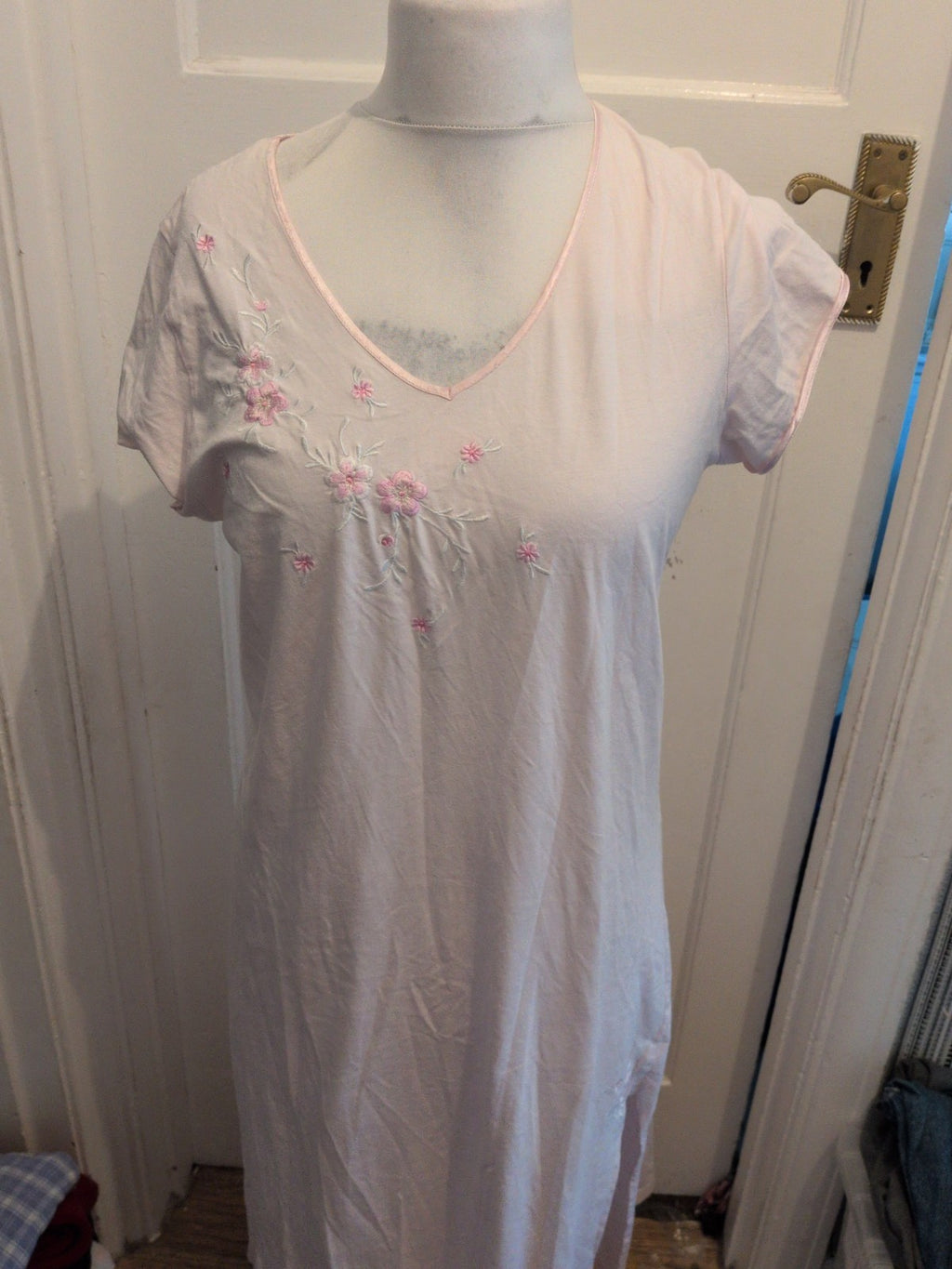 Marks And Spencer 14 Pale Pink With Flowers Short Sleeve Nighty Pyjamas