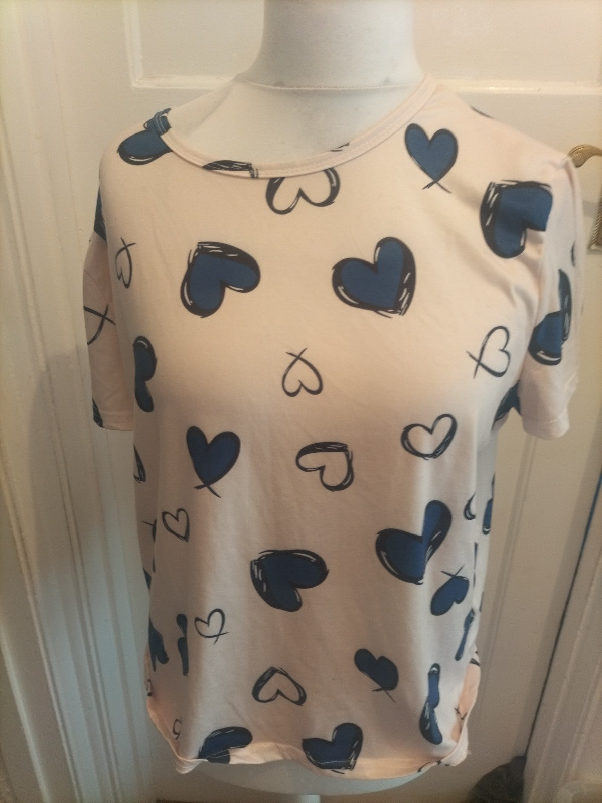XL Blue And Cream Love heart Pyjama Top