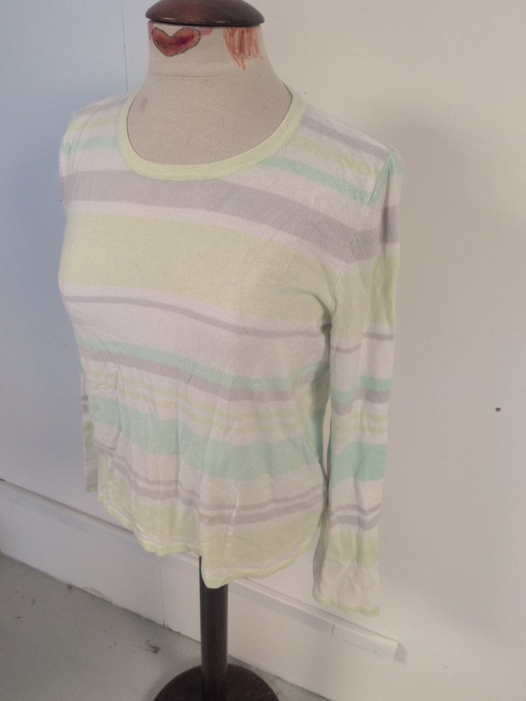 Marks And Spencer 14 Pale Greens And White Long Sleeve Blouse